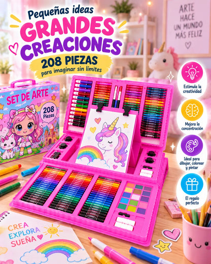 Super Set de Arte Kawaii 208 Piezas – Todo en un Solo Estuche