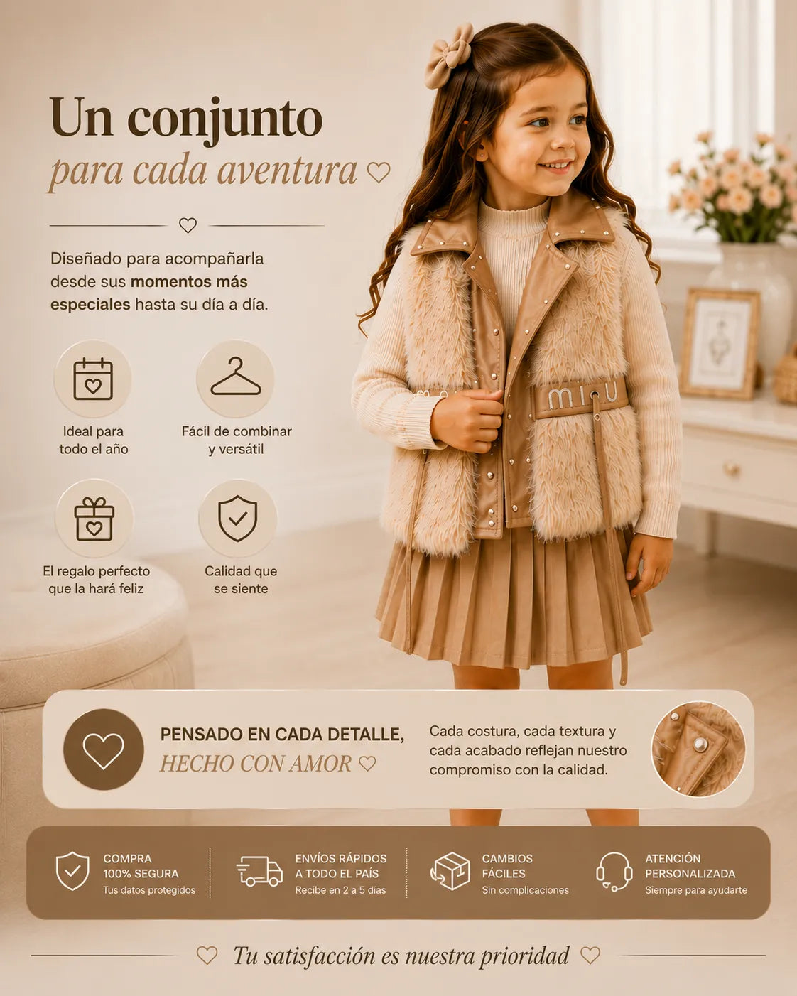 Chaleco Premium de Pelo para Niña