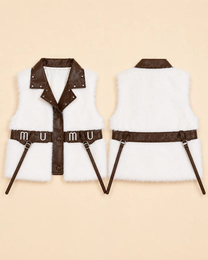 Conjunto Infantil de Invierno 3 Piezas – Chaleco de Peluche y Falda Plisada