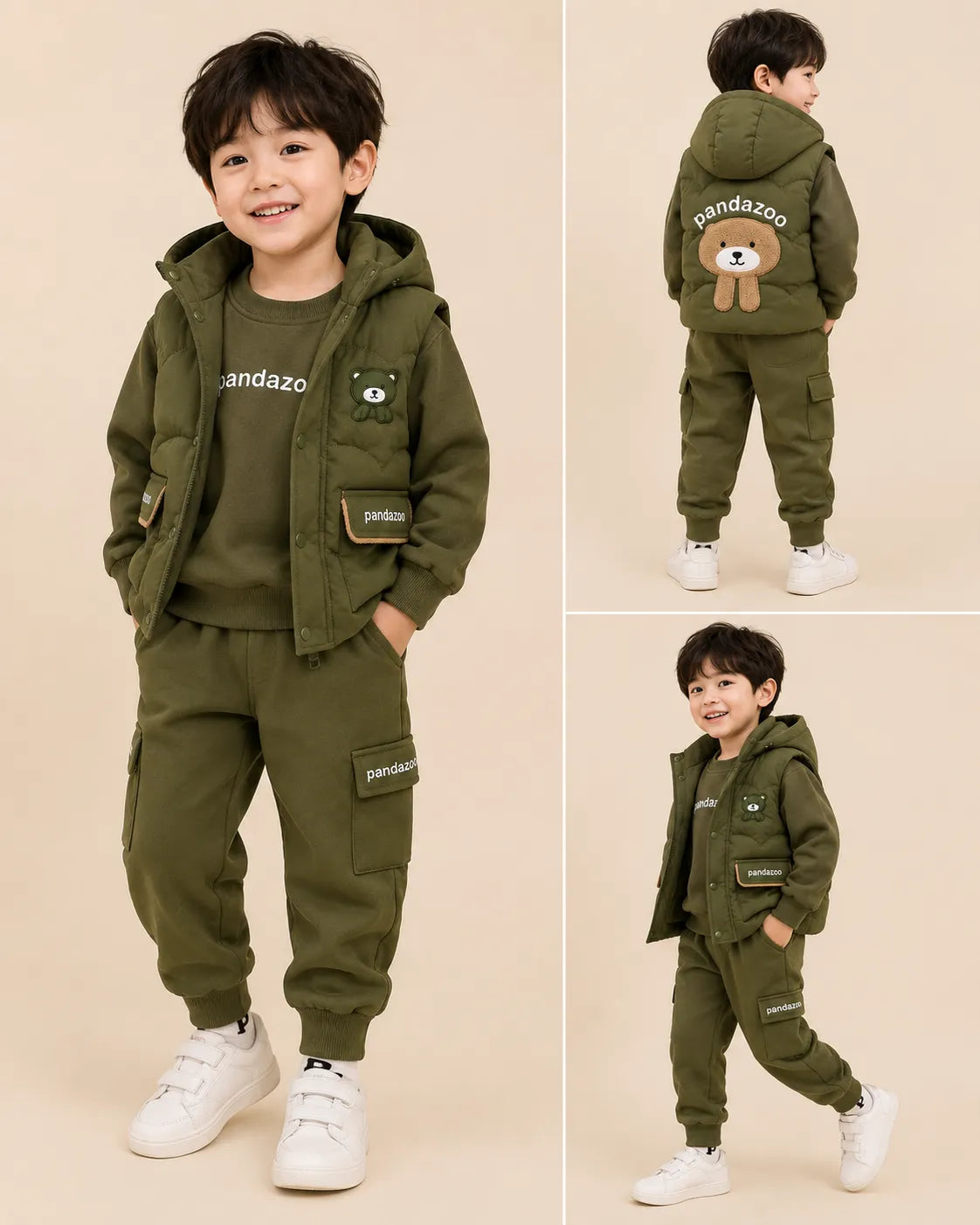 Conjunto Infantil PandaZoo 3 Piezas – Chaleco, Polera y Jogger