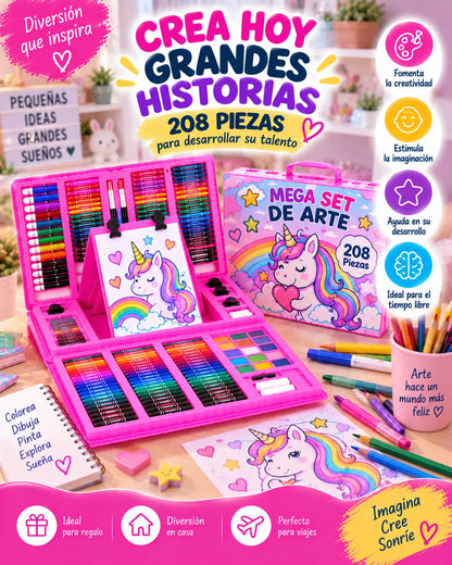 Super Set de Arte Kawaii 208 Piezas – Todo en un Solo Estuche