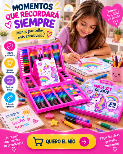 Super Set de Arte Kawaii 208 Piezas – Todo en un Solo Estuche