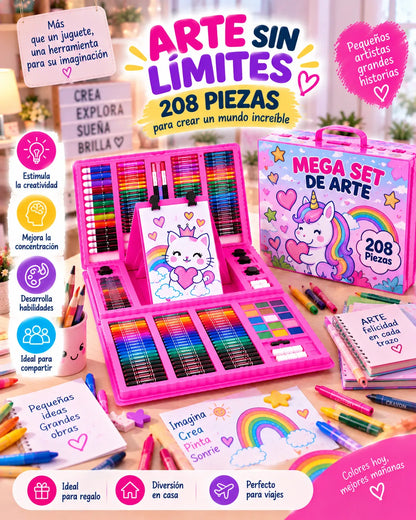 Super Set de Arte Kawaii 208 Piezas – Todo en un Solo Estuche