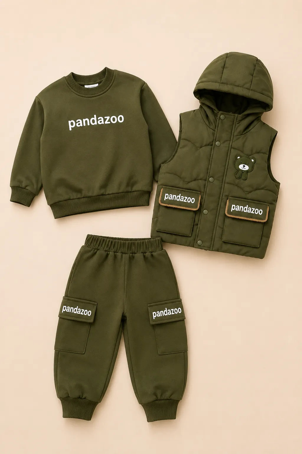 Conjunto Infantil PandaZoo 3 Piezas – Chaleco, Polera y Jogger